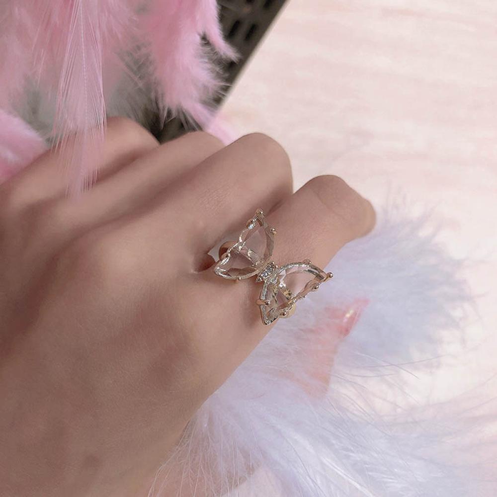 MXGOODS Nhẫn Hình Bướm Trong Suốt Nhiều Màu Thanh Lịch Đơn Giản Cho Nữ
