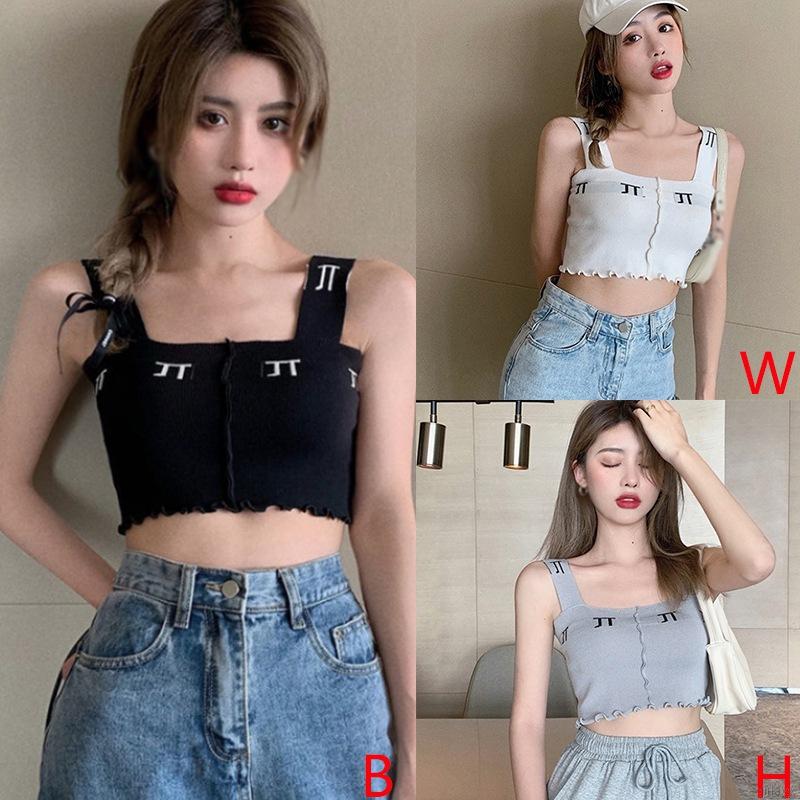 Áo Tank Top Dệt Kim 2 Dây Cổ Vuông Phong Cách Hàn Quốc