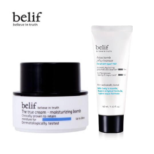 [HB Gift] Combo Kem cấp ẩm tức thì dạng gel Belif The True Cream Aqua Bomb 10ml &amp; Gel rửa mặt dạng thạch cấp ẩm 40ml