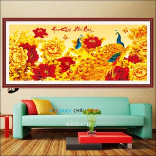 Tranh chấm đá (đính đá} hoa khai phú quý lv266- kích thước 110x55cm ncs-ngọc châu shop