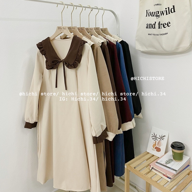 váy mùa đông dài vintage ẢNH THẬT VIDEO có dây buộc eo hichi | BigBuy360 - bigbuy360.vn