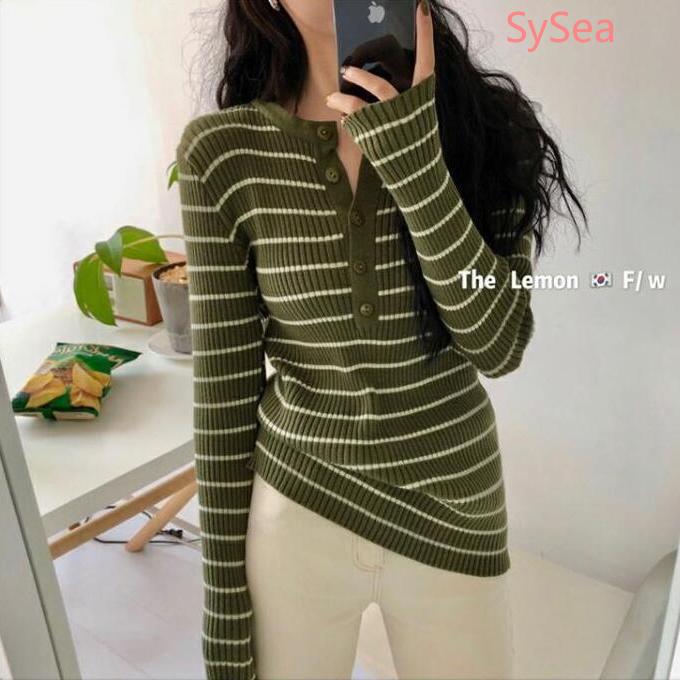 Áo Dệt Kim Tay Dài Hoạ Tiết Kẻ Sọc Thời Trang Mùa Thu