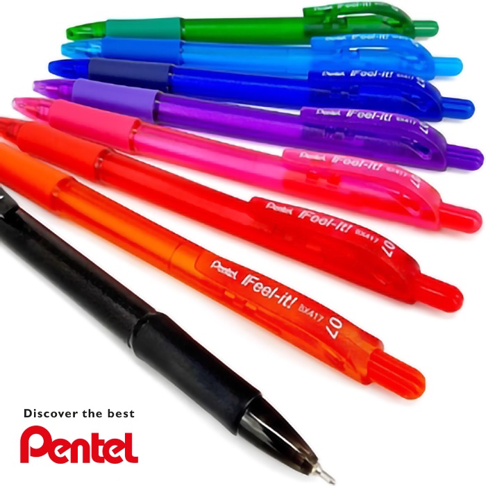 Bút Bi Bấm Nhật Bản Pentel BX417 | Trơn Mượt Không Đọng Mực | Ngòi 0.7mm (Xanh, Đỏ, Đen)