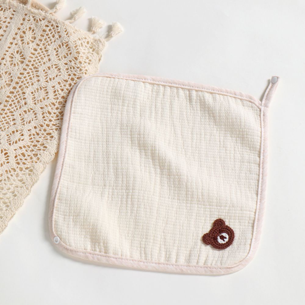 Khăn yếm vuông cho bé chất liệu cotton 3 lớp họa tiết gấu đáng yêu