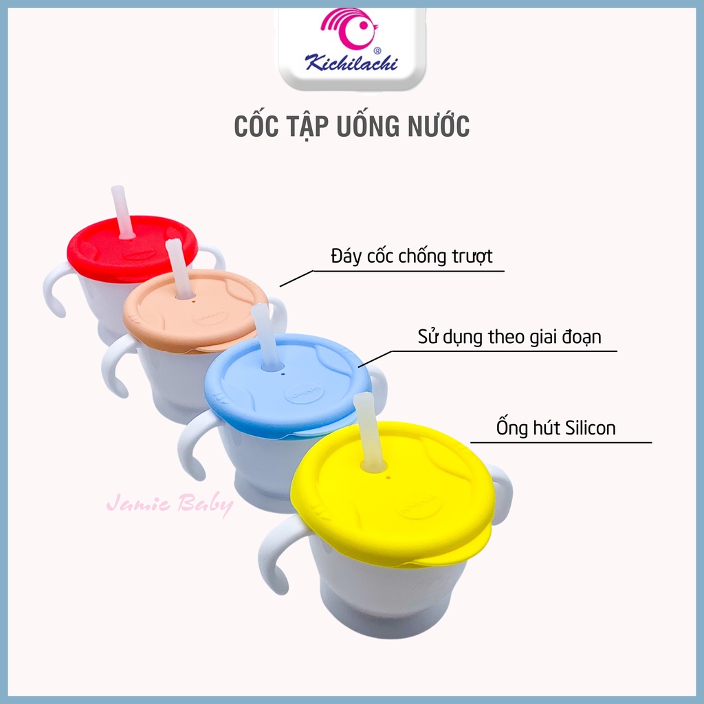 Bình tập uống nước, cốc tập uống cho bé 3 giai đoạn kichilachi từ sáu tháng 150ml – jamiebaby chăm sóc trẻ sơ sinh