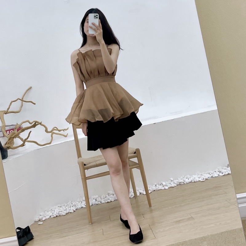 Áo tơ 2 dây peplum M111