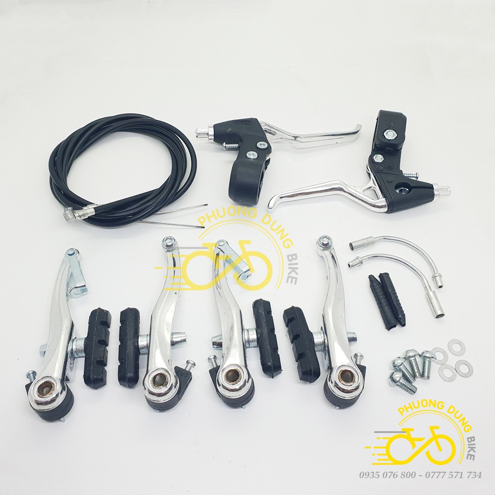 Bộ tay phanh, má phanh, vỏ ruột dây phanh trước sau xe đạp