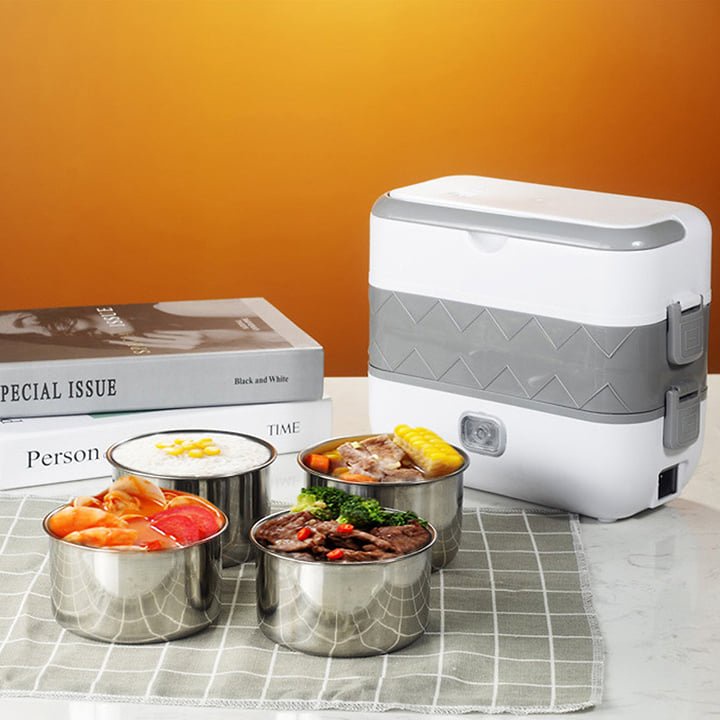 Hộp Cơm Cắm Điện Đa Năng, Cặp Lồng Hâm Nóng Văn Phòng Tự Nấu Chín Thức Ăn Nhanh An Toàn Với 4 Hộp Inox