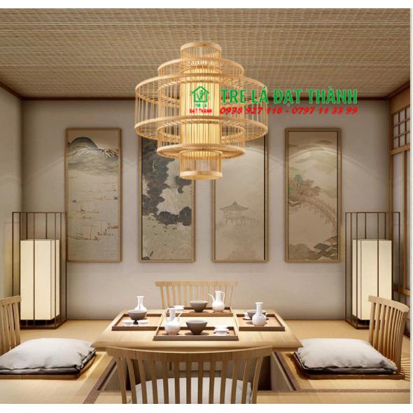 Đèn mây tre đan, lồng đèn trang trí nhà hàng cao cấp đèn trụ tăm tre