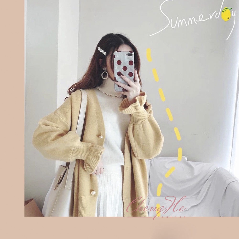 Áo cardigan len mịn nữ/ áo khoác len tay bèo dễ thương thời trang thu đông 2021 - A00060