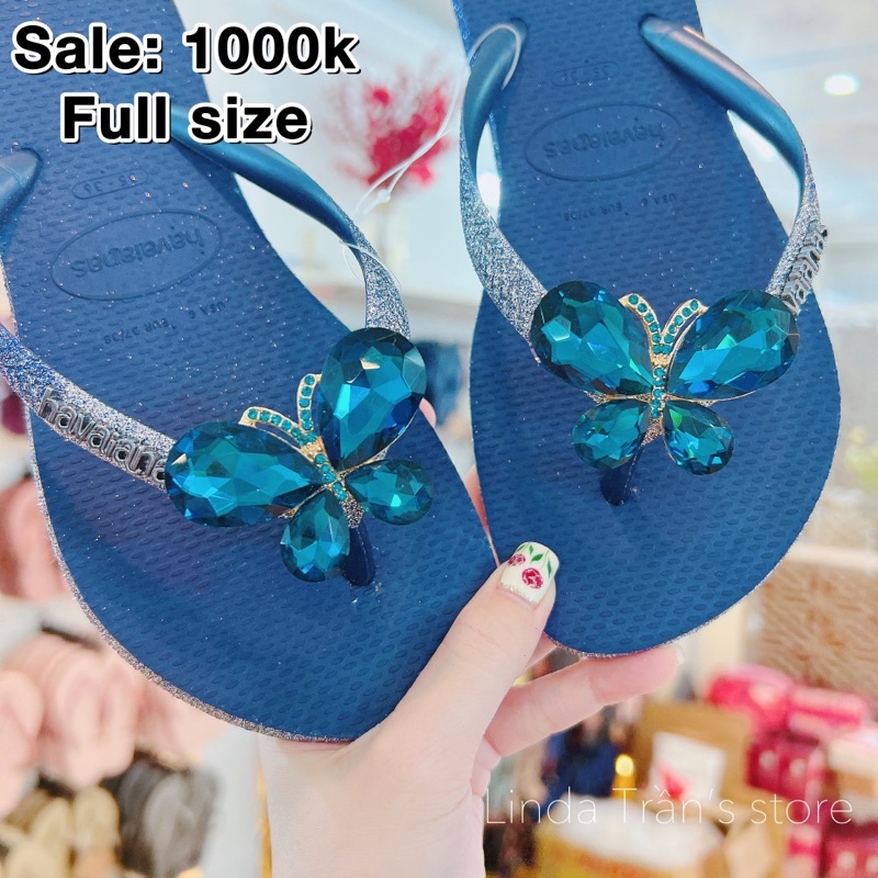 dép HVN kim tuyến viền xanh đen mix charm b.đá xanh dương