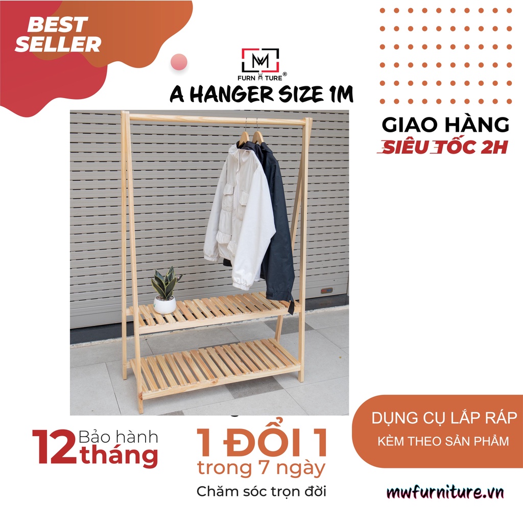 Nowship hcm - Giá treo quần áo chữ A 2 tầng lắp ráp màu Gỗ size 100x38x148 cm thương hiệu MW FURNITURE