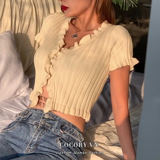 Cocorygirl áo kiểu tay ngắn với thiết kế màu trơn màu dễ thương cho nữ