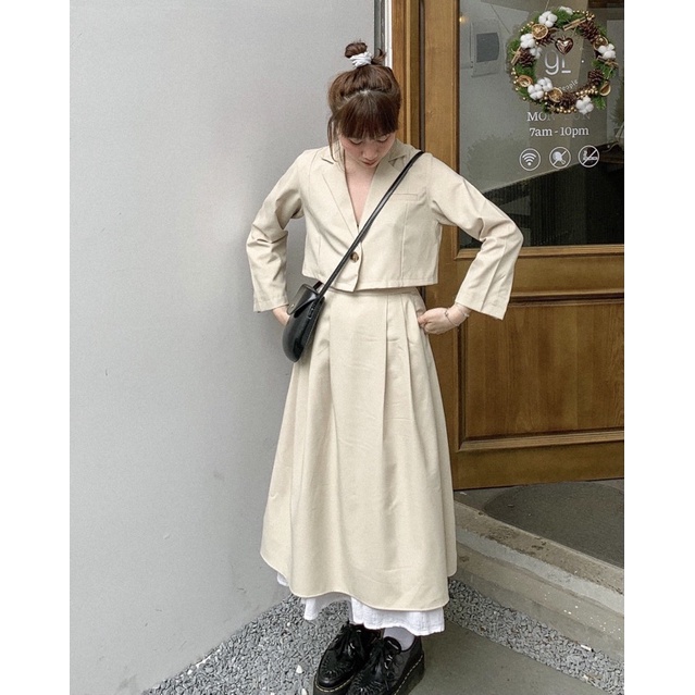 Chân váy midi ulzzang lưng xếp ly ngang | BigBuy360 - bigbuy360.vn