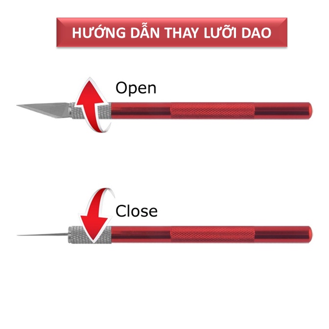 Dao khắc cán tròn màu đỏ dùng để điêu khắc, cắt giấy tặng kèm 6 lưỡi dao số 11