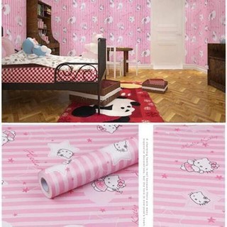 Cuộn 10met giấy dán tường Mèo Kitty kẻ sọc (khổ 10met x 0.45met)
