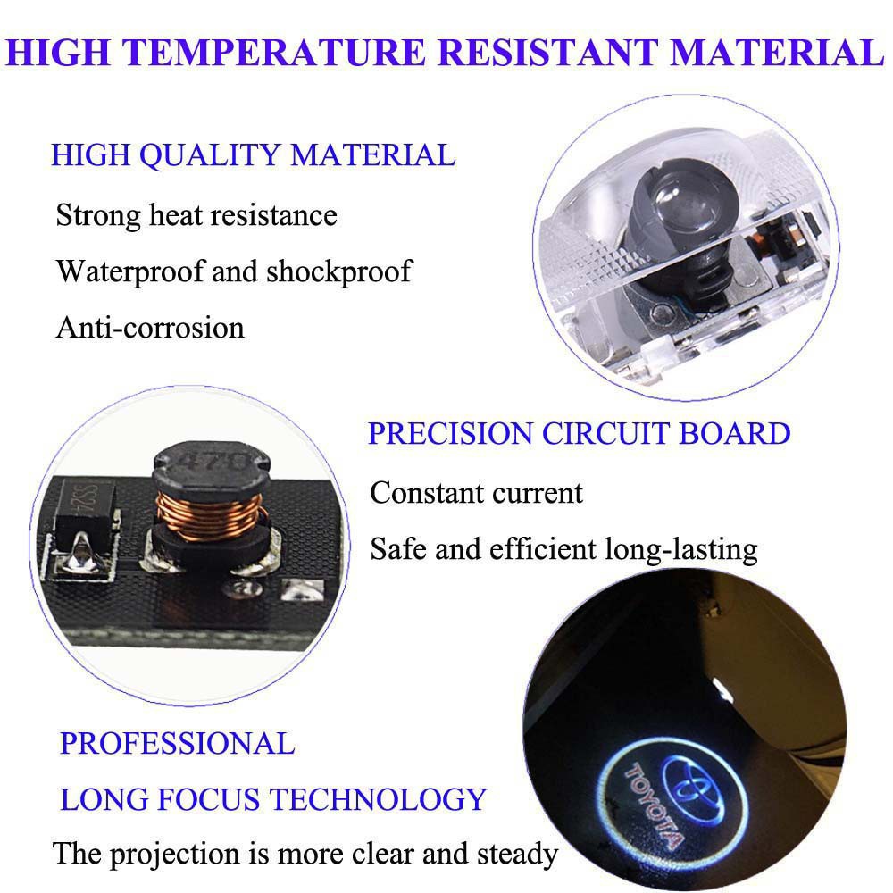 Set 2 Đèn Led logo Toyota Gắn Cửa Xe Hơi Land Cruiser Prado HighLander Camry Avalon Prius Venza 4 Runner