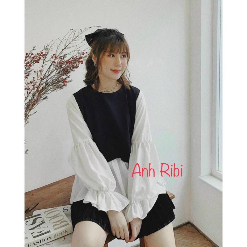 [ SIÊU HOT]Áo phối chun tay trắng HSU1
