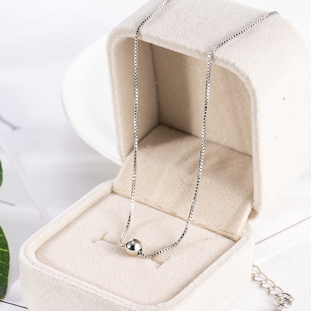 【sweet】Vòng cổ màu bạc dây mắt xích hạt châu đơn giản thời trang cho nữ