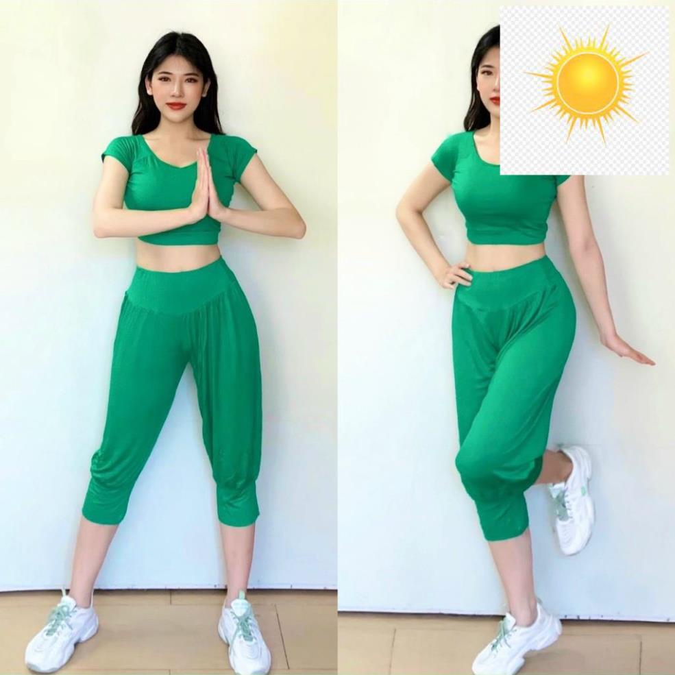 ✊ Bộ áo croptop quần lửng alibaba đơn giản nhẹ mát (đồ tập gym-yoga-zumba) ✊