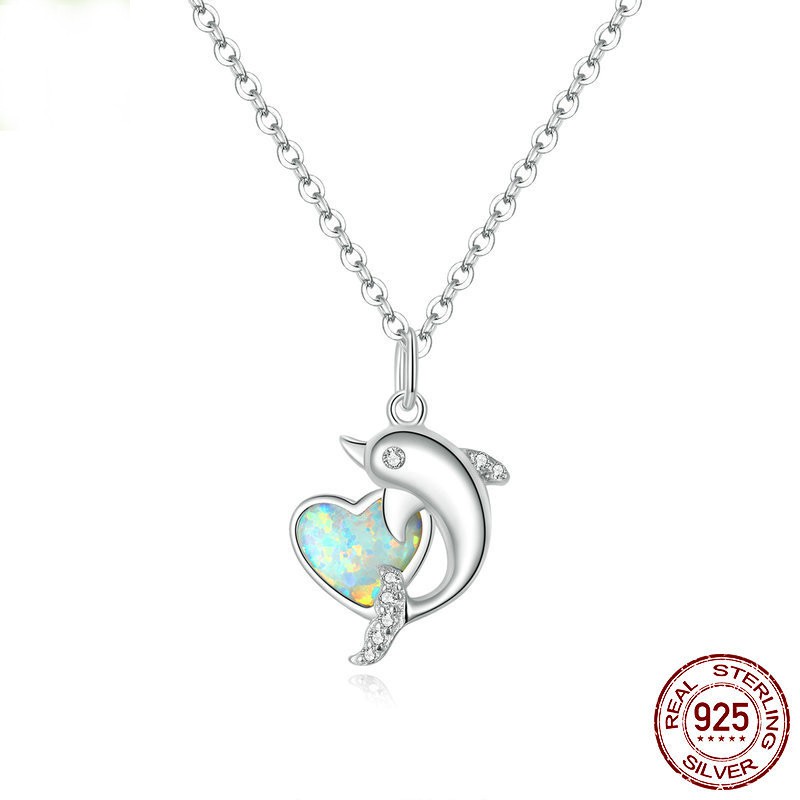 [Bạc Ý 925] Vòng cổ bạc đính đá dành cho nữ Little Dolphin (Mã SCN412)