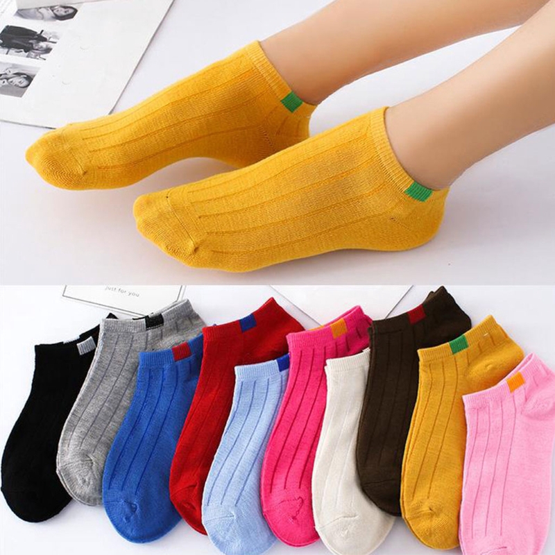 Vớ cotton cổ ngắn họa tiết sọc ngang cho nữ