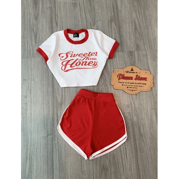 Set áo crop+ quần short viền