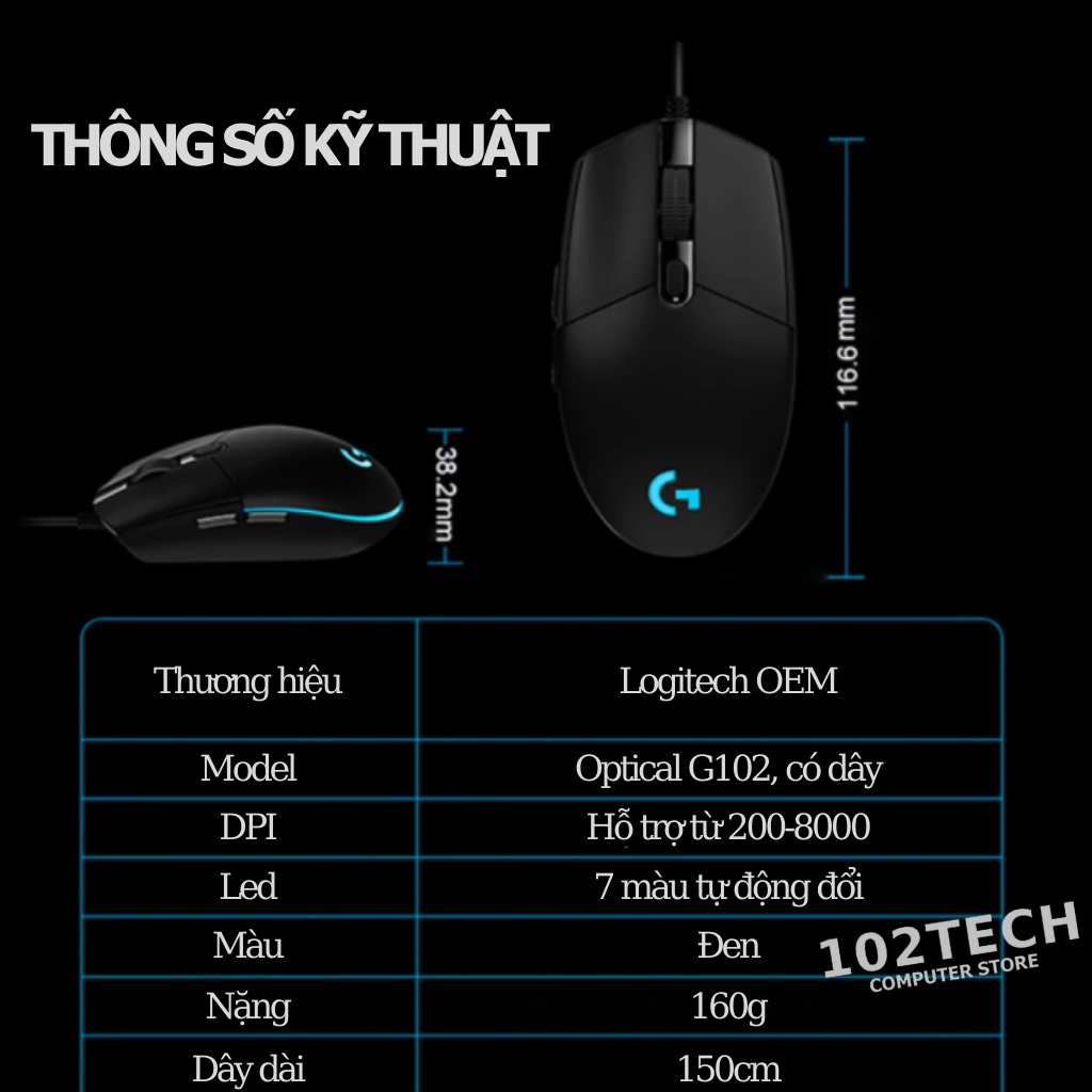 Chuột máy tính Logitech G102 có dây chuyên game thế hệ mới, led RGB đẹp, nhanh và chính xác