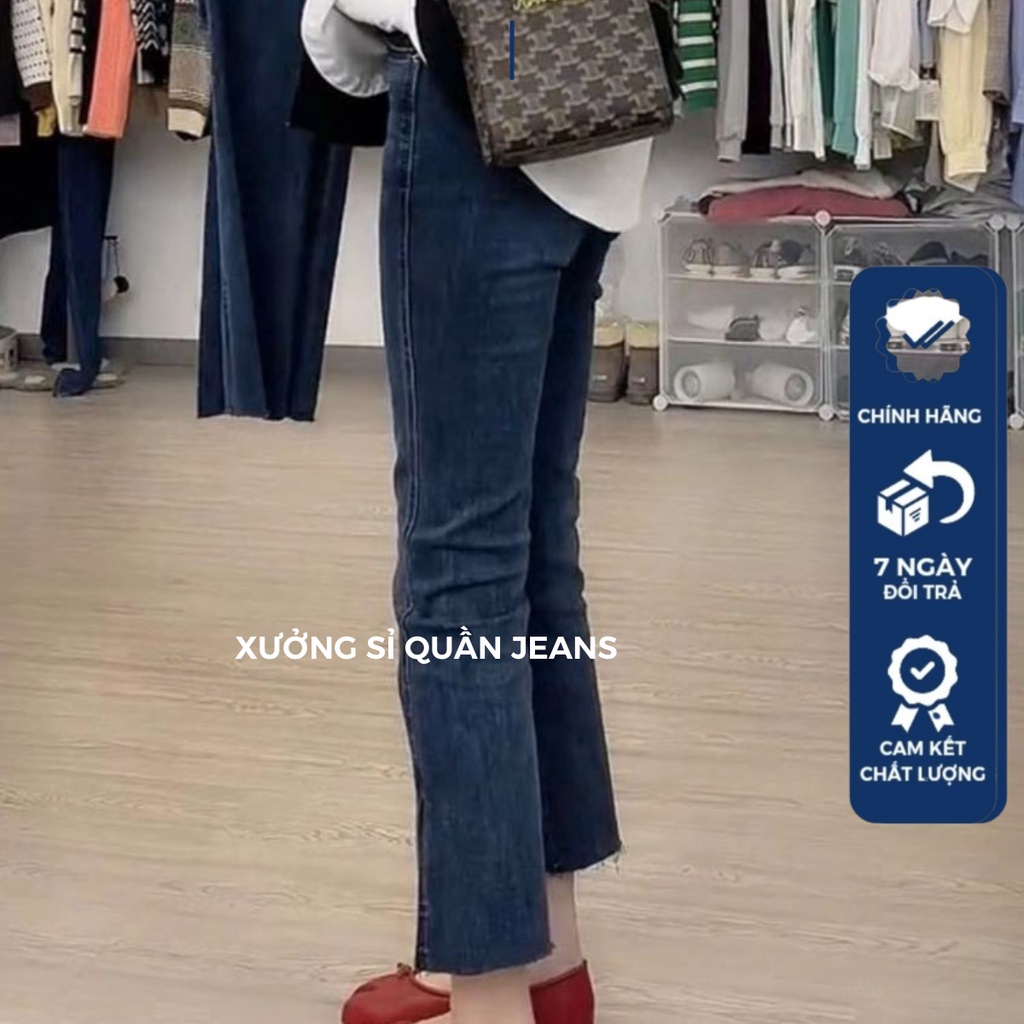 Quần jeans bò nữ xẻ gấu đậm chất vải co dãn phong cách Hàn Quốc