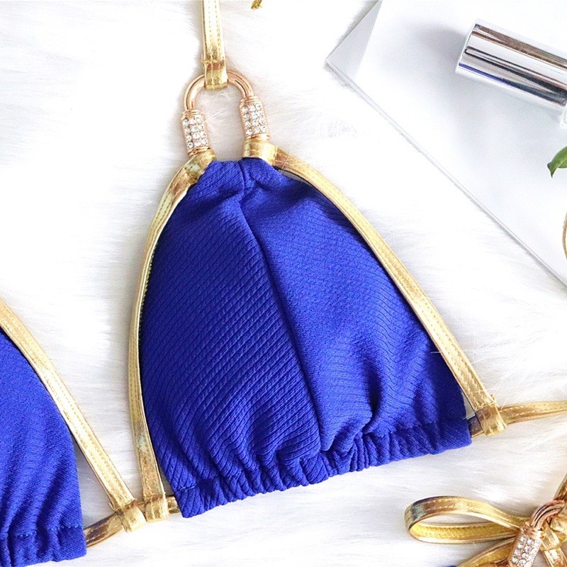 [BKN897] <ÂU> SET BIKINI XANH COBAN VIỀN VÀNG MIX ĐÁ | BigBuy360 - bigbuy360.vn