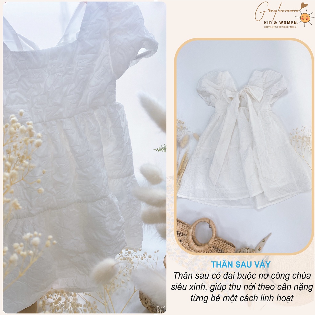 Váy Công Chúa Bé Gái GRAYHOMME Một Nơ Sau Lưng, chất Thô cotton thoáng mát thấm hút tốt (VK003)