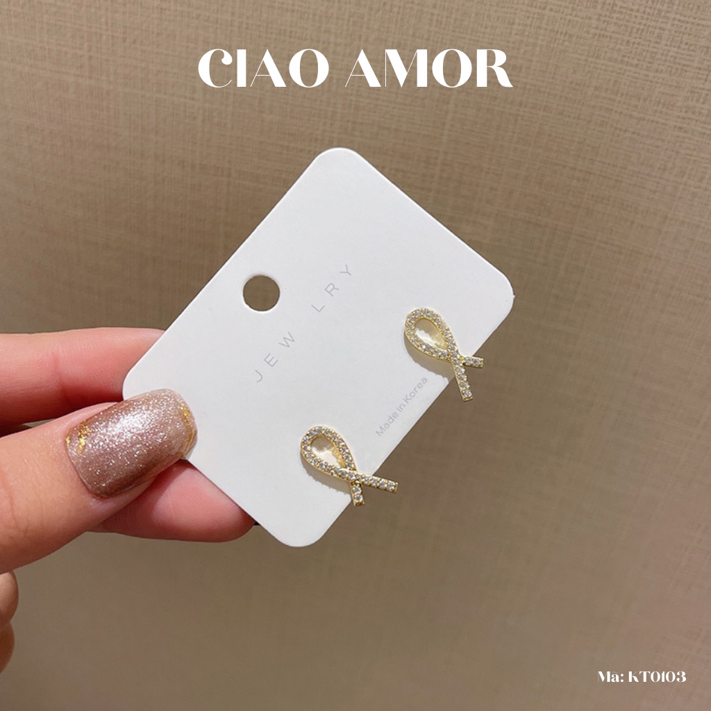 KT0103-Khuyên tai nữ, bông tai dây đá chéo Trang sức Ciao Amor