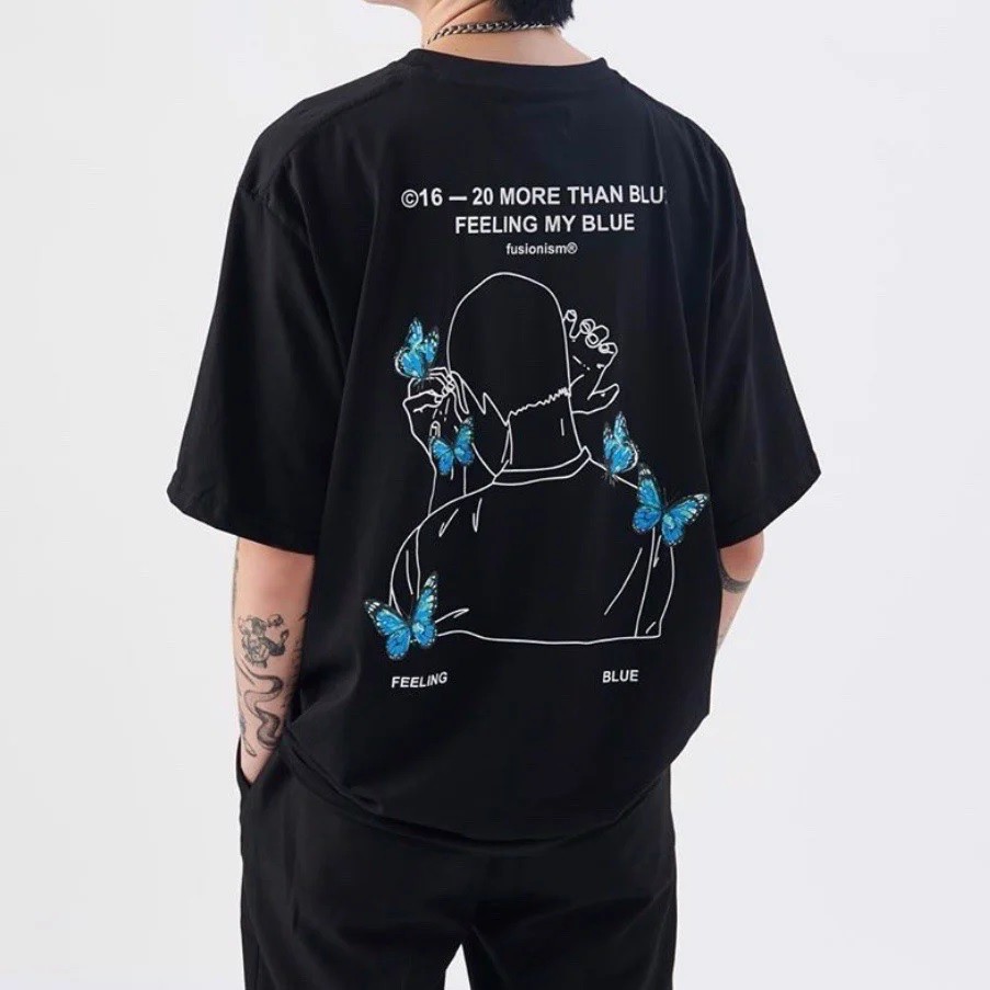 Áo thun in/thêu hình Butterfly Fusionism - Màu Đen - Unisex - Form Oversize