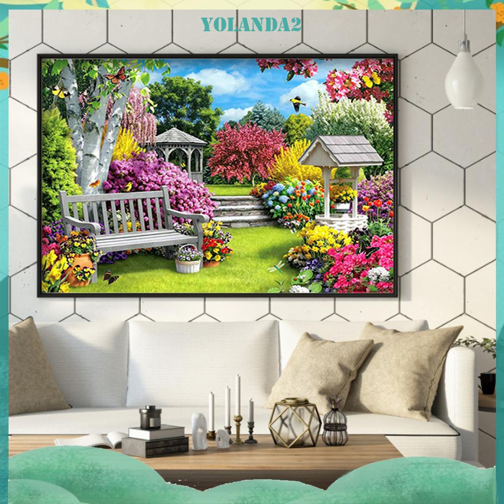 Tranh thêu chữ thập 40x50cm hình cảnh quan vườn cây trang trí nhà ở