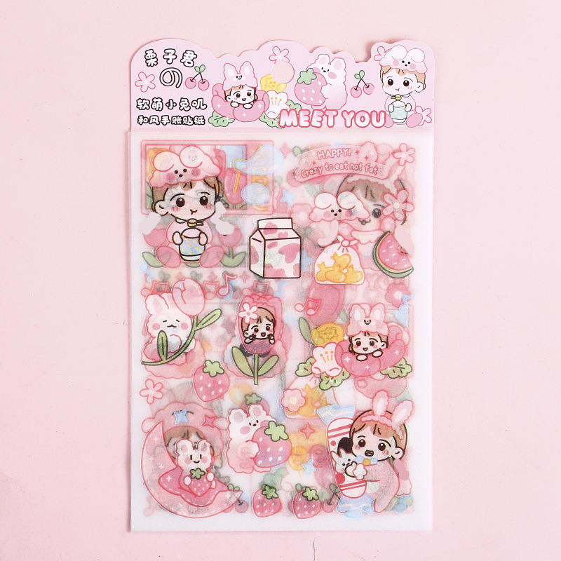 Set 4 tờ miếng dán trang trí sổ tay hình bé gái đáng yêu