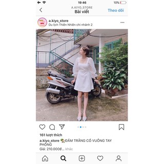 Đầm Cổ Vuông Tay Lưới Phồng Trơn ☀️