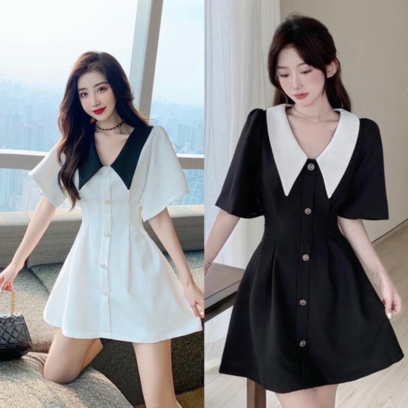 Váy Thiết Kế Ly Eo Cổ Trắng Đen Dáng Suông 2 Màu Siêu Xinh | BigBuy360 - bigbuy360.vn