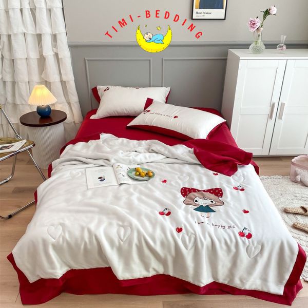 Bộ chăn ga gối tencel họa tiết nhiều màu sắc nhập khẩu cao cấp set 4 món chăn trần – Timibedding