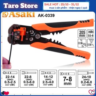 Kìm tuốt dây điện tự động,  đa năng; Cắt cáp điện, bấm cos Asaki AK-0339 xịn