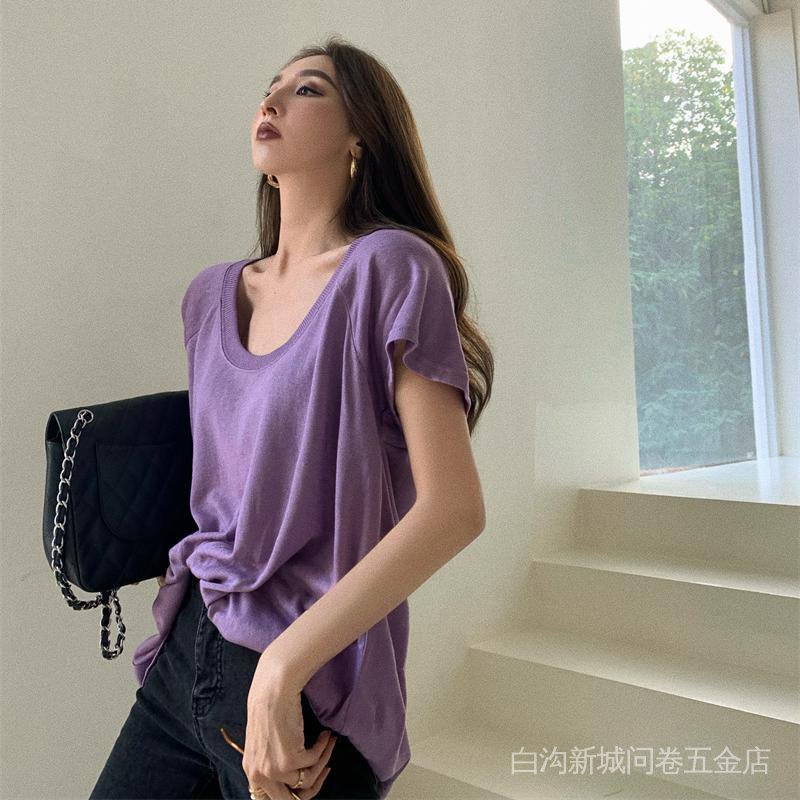 Áo Thun Tay Ngắn Cổ Cao Dáng Rộng Vải Mỏng Thời Trang Mùa Hè Cho Nữ