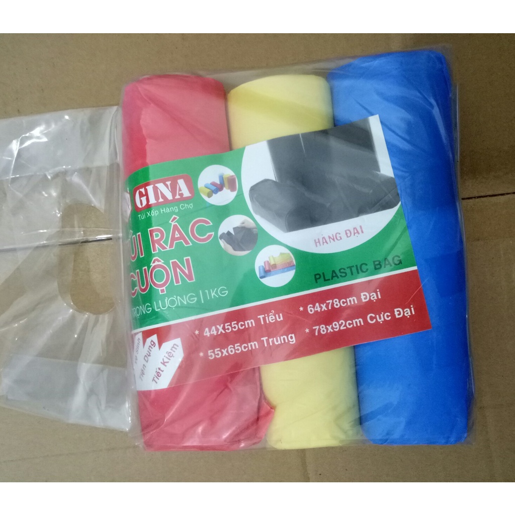 3 cuộn (1kg) túi đựng rác 3 màu / đen