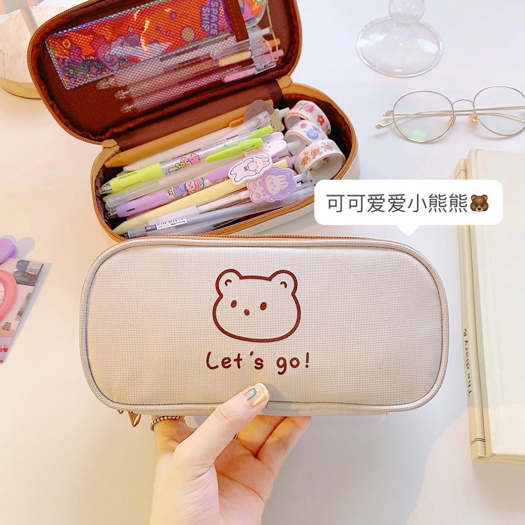 Túi Đựng Bút Họa Tiết Gấu Cute Phong Cách Hàn Quốc