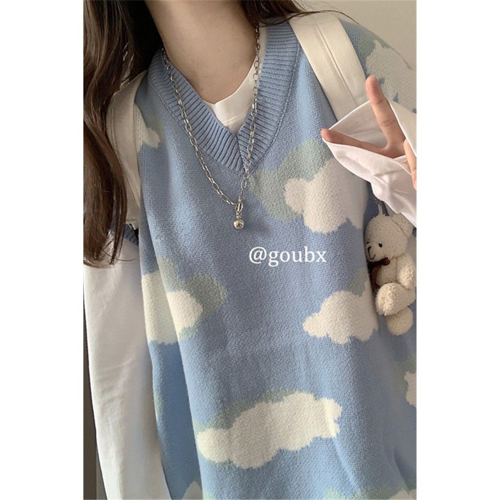 (ORDER) Áo len gile form rộng + Áo len họa tiết hình đám mây đáng yêu style Hàn Quốc - Có ảnh thật