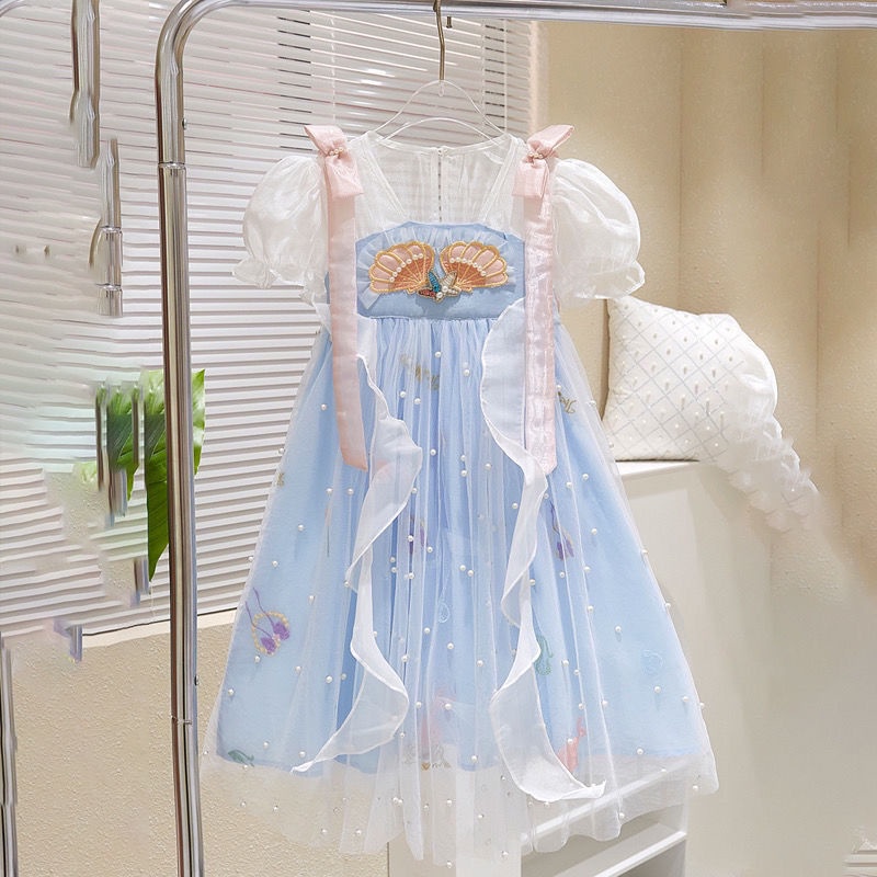 Đầm Công Chúa Kiểu Hán Phục Trung Hoa Chất Liệu Chiffon Có Size 90-140 Dành Cho Bé Gái