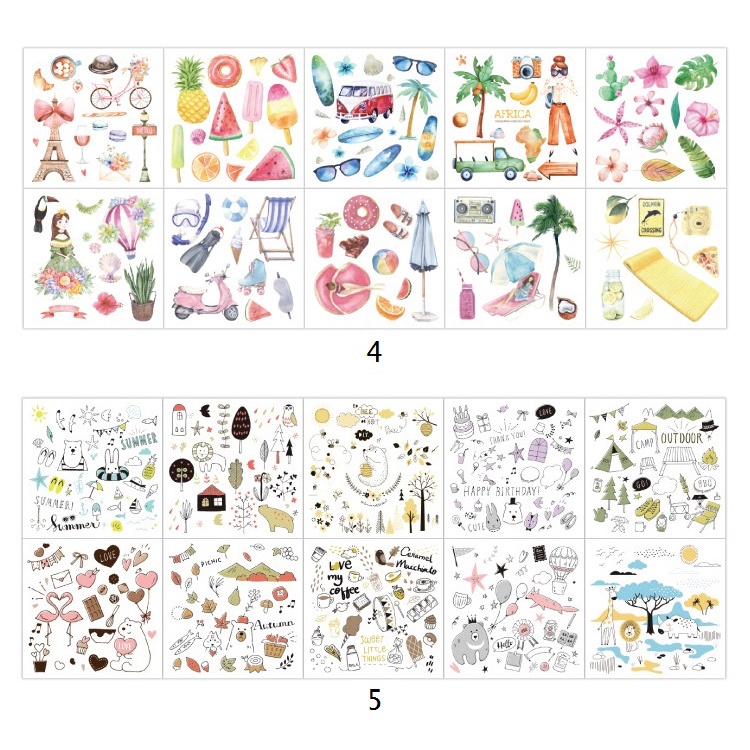 Enjoymore 🍁 Set 2 Tấm Dán Nhiều Chủ Đề Travel, Summer, Dream, Flower Sticker Trang Trí Sổ Tay Scrapbook Bullet Journal