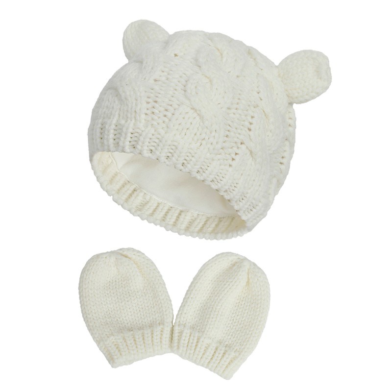 Bộ mũ beanie + găng tay giữ ấm mùa đông thời trang dễ thương cho bé
