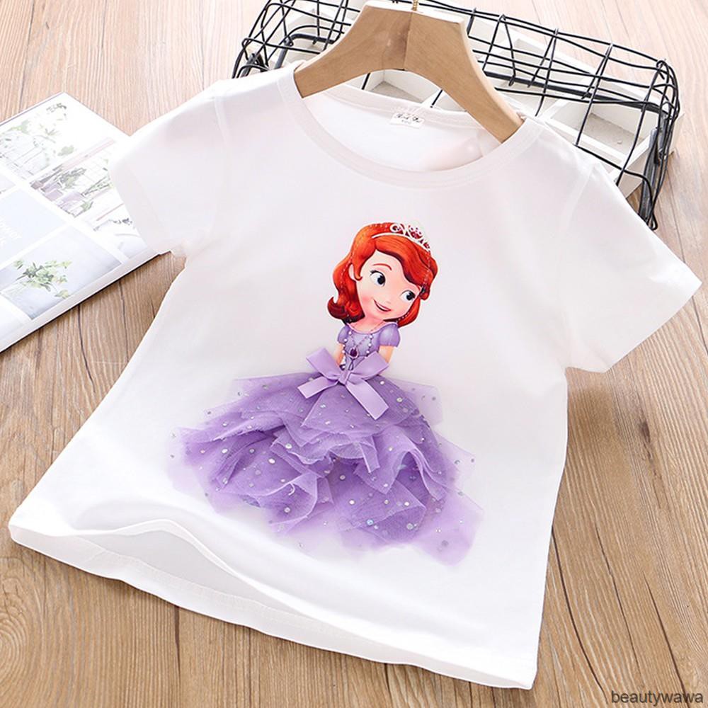 Áo Thun Tay Ngắn In Hình Công Chúa Elsa 3D Thời Trang Cho Bé Gái Từ 1-7 Tuổi