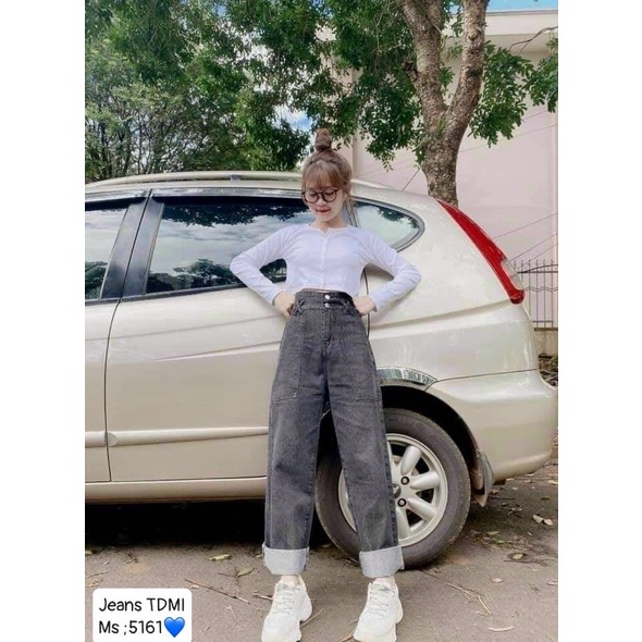 👉Baggy Jeans 2 Nút Lưng Cao Ống Suông