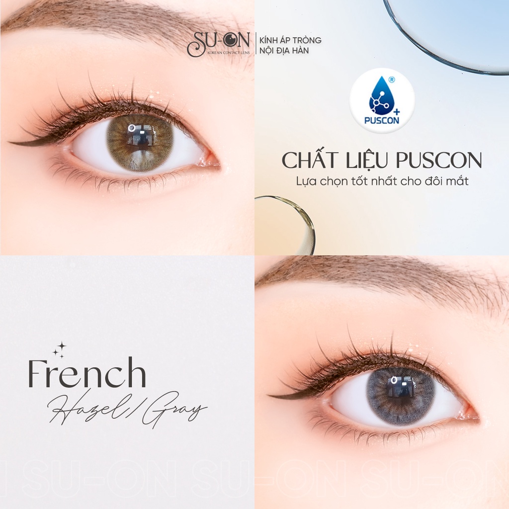Lens 1 ngày Olens French nâu trong và xám khói, kính áp tròng 1 lần độ ẩm cao đeo 24h
