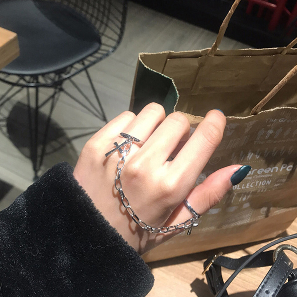 Silver Plated Retro Hip-Hop Cross Ring Hand Finger Jewelry Gift Men Women Chain